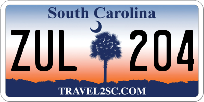 SC license plate ZUL204