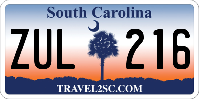 SC license plate ZUL216