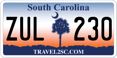 SC license plate ZUL230