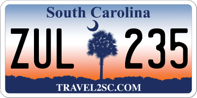 SC license plate ZUL235