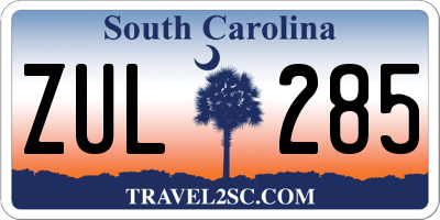 SC license plate ZUL285