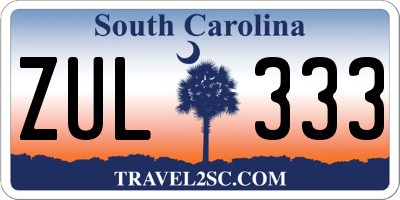 SC license plate ZUL333