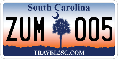SC license plate ZUM005