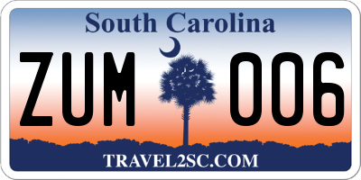 SC license plate ZUM006