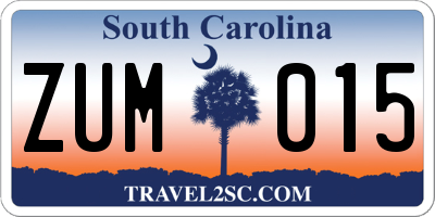 SC license plate ZUM015