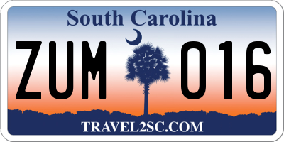 SC license plate ZUM016