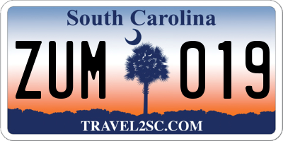 SC license plate ZUM019