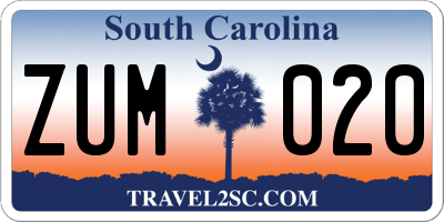 SC license plate ZUM020