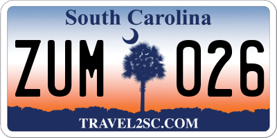 SC license plate ZUM026