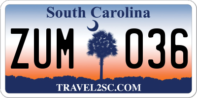 SC license plate ZUM036