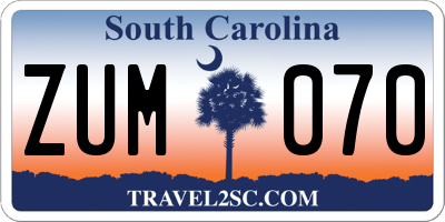 SC license plate ZUM070