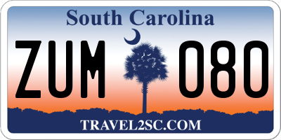 SC license plate ZUM080