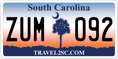SC license plate ZUM092