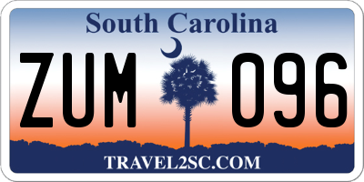 SC license plate ZUM096