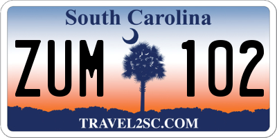 SC license plate ZUM102