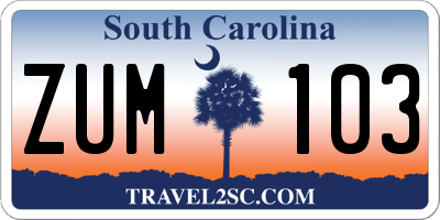 SC license plate ZUM103