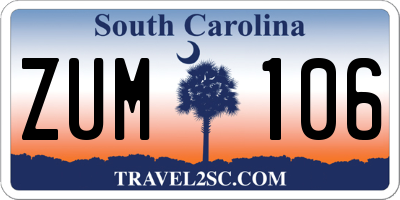 SC license plate ZUM106