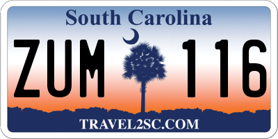 SC license plate ZUM116
