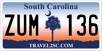 SC license plate ZUM136