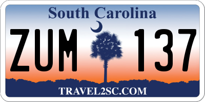 SC license plate ZUM137