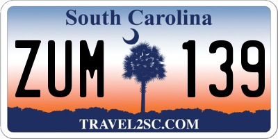 SC license plate ZUM139