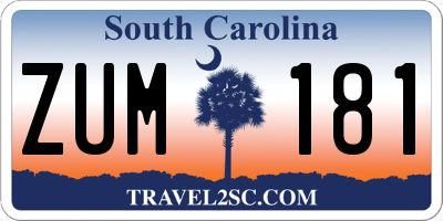 SC license plate ZUM181