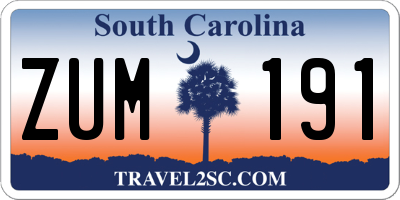 SC license plate ZUM191