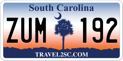 SC license plate ZUM192