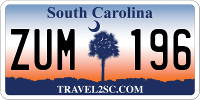SC license plate ZUM196