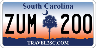 SC license plate ZUM200