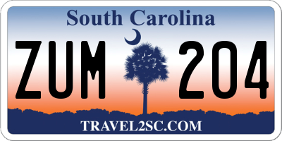 SC license plate ZUM204