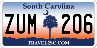 SC license plate ZUM206