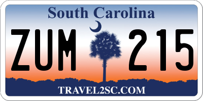 SC license plate ZUM215