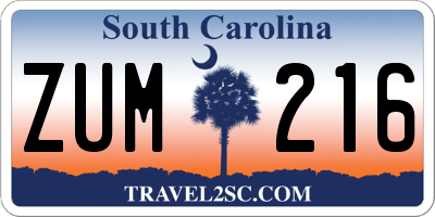 SC license plate ZUM216
