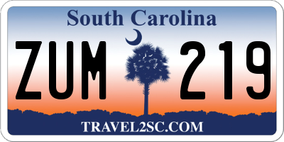 SC license plate ZUM219