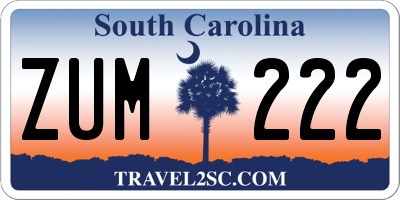 SC license plate ZUM222