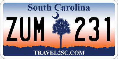 SC license plate ZUM231