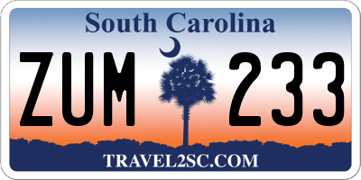 SC license plate ZUM233