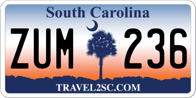 SC license plate ZUM236
