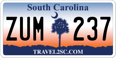 SC license plate ZUM237