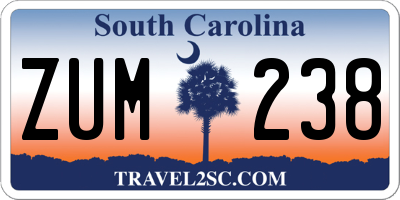SC license plate ZUM238