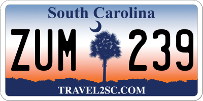 SC license plate ZUM239