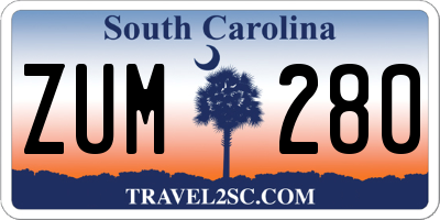 SC license plate ZUM280