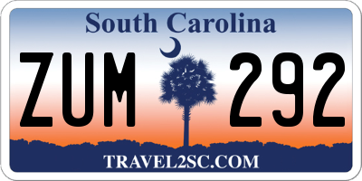 SC license plate ZUM292