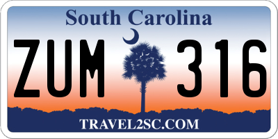 SC license plate ZUM316