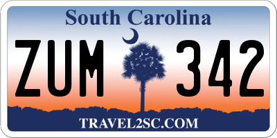 SC license plate ZUM342