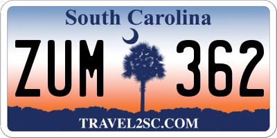 SC license plate ZUM362