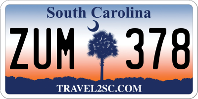 SC license plate ZUM378