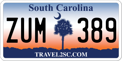 SC license plate ZUM389