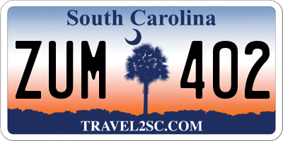 SC license plate ZUM402